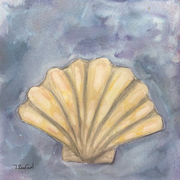 Hand painted watercolor original painting scallop shell ocean - Picture 1 of 1